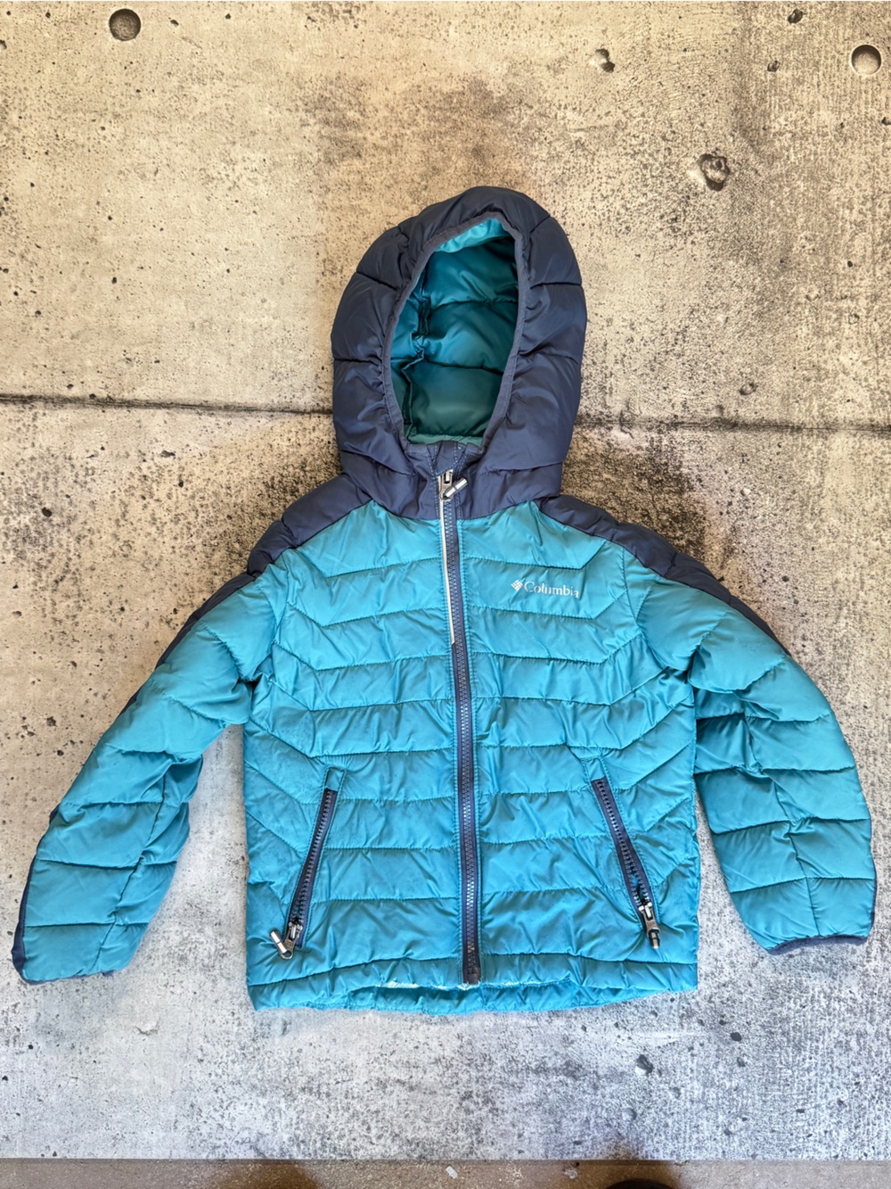 Columbia Teal and Navy Kids' Hooded Puffer Jacket